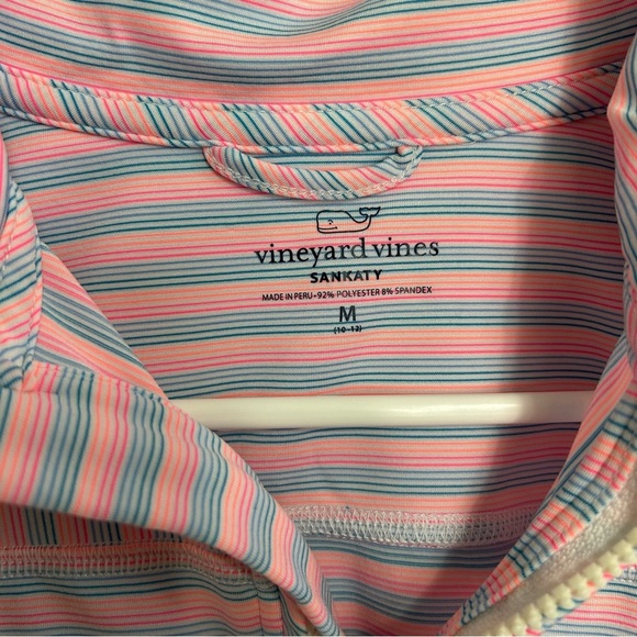 Vineyard Vines Girls Performance Sankaty Shep Pink Blue Striped Shirt Size 10/12 - Picture 4 of 6